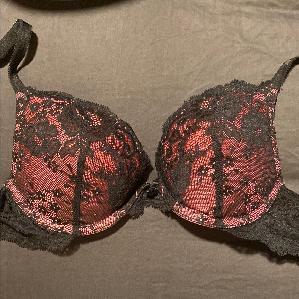Black and Pink Lace Bra